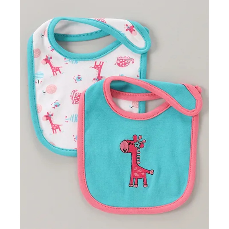 Babyhug Cotton Bib With Velcro Giraffe Print Pack of 2 – Multicolor
