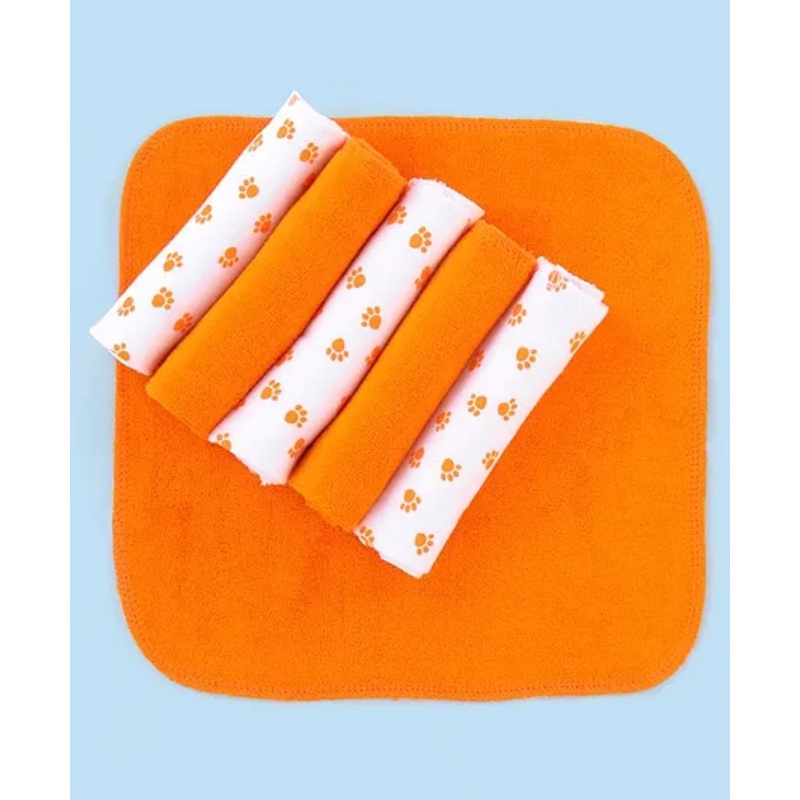 Babyhug Knitted Terry Wash Cloth Pack of 6 Paws Print – Orange & White