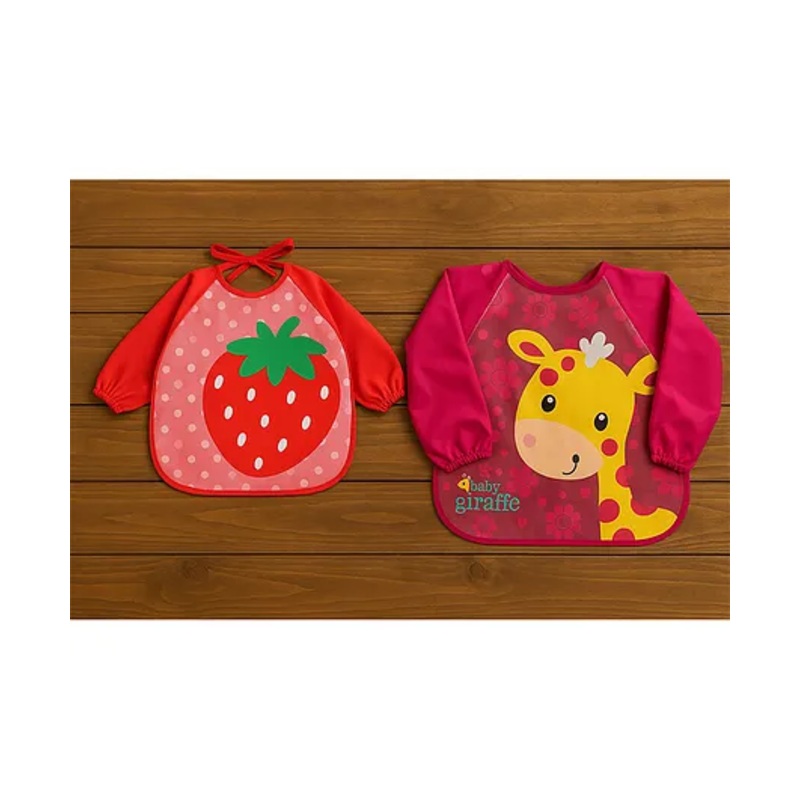 Badal Kidz Long Sleeve Bibs, Waterproof Baby Bibs, Toddler Sleeved Bib, Baby Smock for Eating Feeding, 0-24 Months -Red & Pink