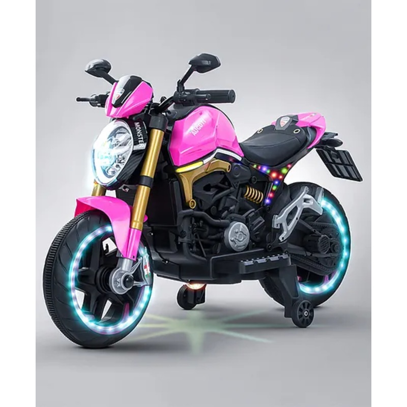 Baybee Racer Baby Battery Operated Bike for Kids with Hand Accelerator, Bluetooth & Music | Rechargeable Ride on Toy Bike with LED Wheels & Light | Electric Bike for Kids to Drive 3 to 8 Years (Pink)