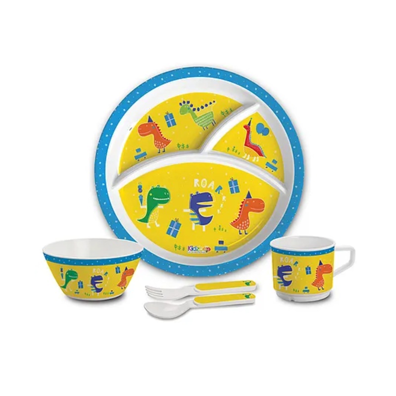 Cello Kidzbee Trioplate Feeding Set of 5 Dino Print – Yellow
