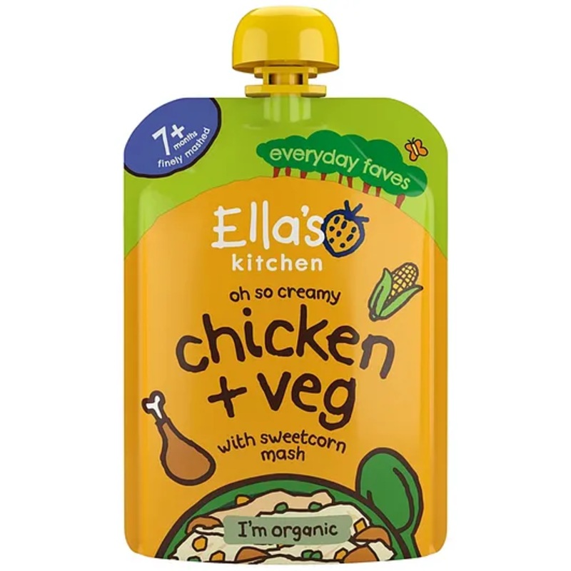 Ella’s Kitchen Organic Baby Food Pouch, Chicken and Veg with sweetcorn mash (7m+) – 130g