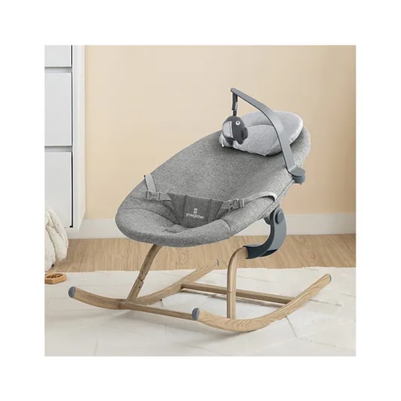 Growgether Baby Rocker Ergonomic Recliner with 3-Position Adjustment, 3- Point Safety Harness, Gentle Rocking, Washable Cover, Toy Bar for Newborns, TV SD Certified (0-6 Months) – Grey