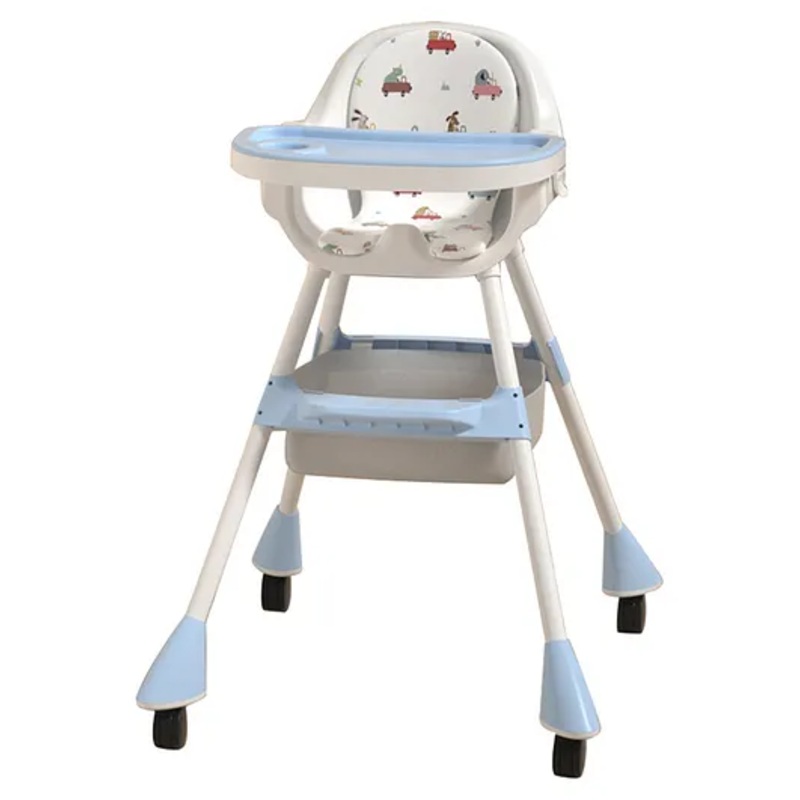 Multifunctional 3-in-1 High Chair With High Chair Normal Chair & Short Chair Convertibility – Blue| Adjustable Double Layer Food Tray| Removable Wheels| Anti-skid Legs