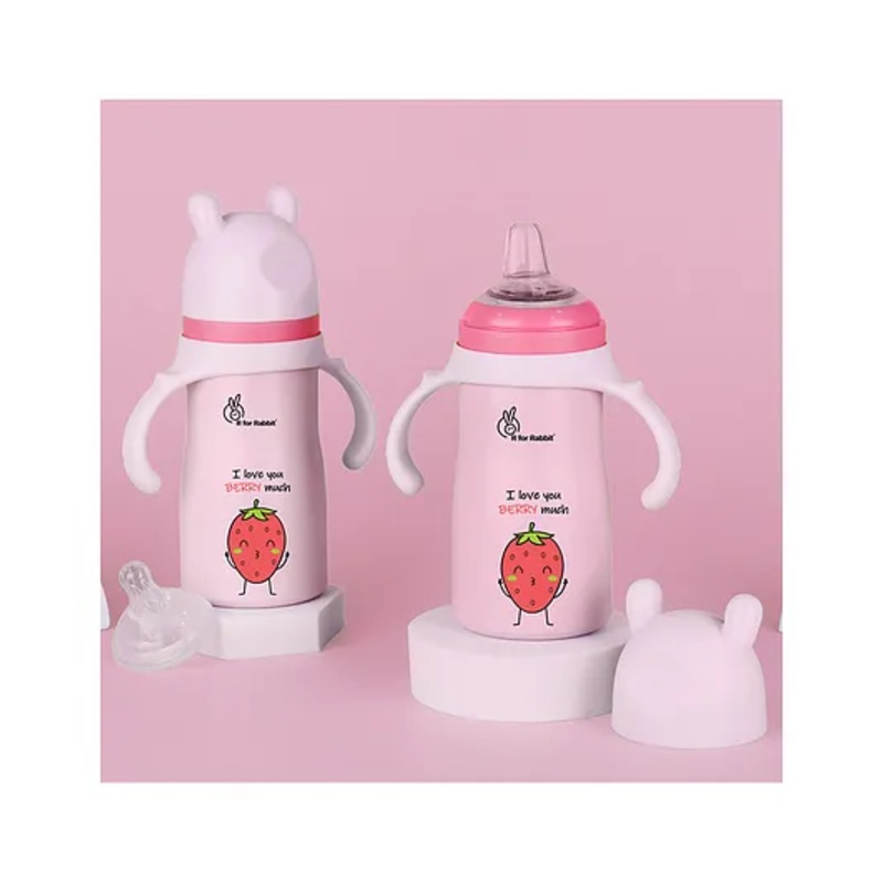 R for Rabbit Steebo Fusion Premium Stainless Steel Spout Cup for Baby, Leak & Spill Proof BPA Free Soft Silicone Straw Drinking Spout Sipper Bottle for Baby Boy & Girl of 6+ Months (270ml, Pink)