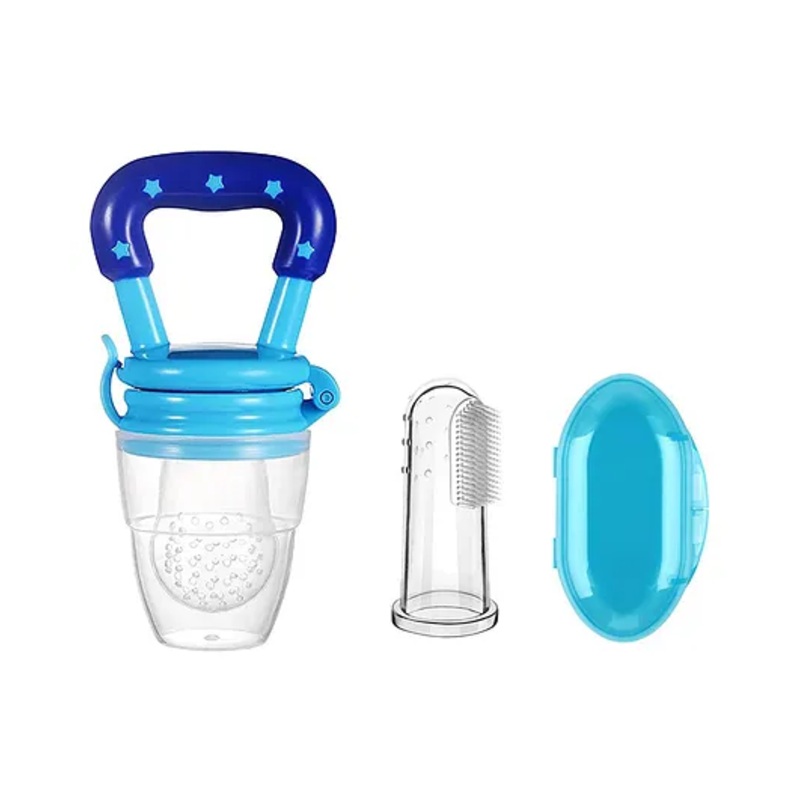 Safe-O-Kid Feeding & Cleaning Combo  1 Baby Fruit Nibbler + 1 Finger Brush , 0-24 Months (Assorted Colors)