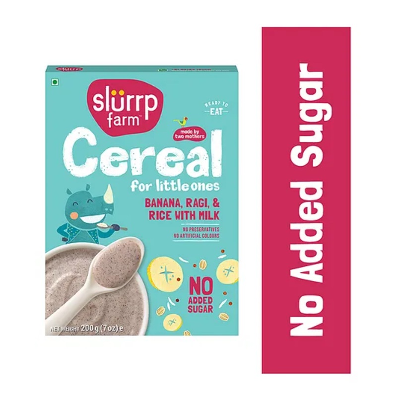 Slurrp Farm Mildly Sweetened with Date Powder, No Added Sugar Instant Cereal | Ragi, Rice and Banana with Milk | No Preservatives & No Salt | Made with Multigrain Millets, 200g