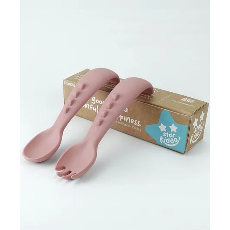 Starkiddo Baby Silicone Soft Spoon and Fork Set – Rose Pink
