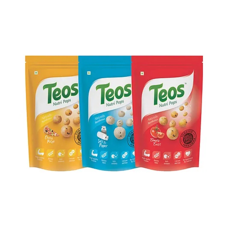 Teos Nutri Pops Roasted Makhana Cheesy Pizza Salt & Pepper & Tomato Twist Pack of 3 – 195 g