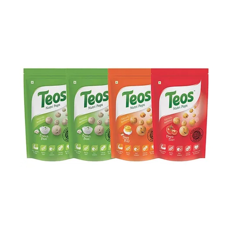 Teos Nutri Pops Roasted Makhana Snacks Cream And Onion Tangy Pickle And Tomato Twist Pack Of 4 – 65 g Each