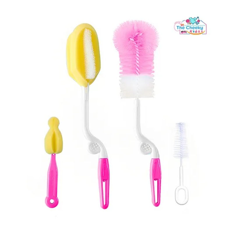 The Cheeky Kidzz Baby 4 In 1 Premium Quality Bottle Cleaning Brush Kit For All Types of Feeding Bottles And Silicone Nipple Cleaner BPA Free (PINK)