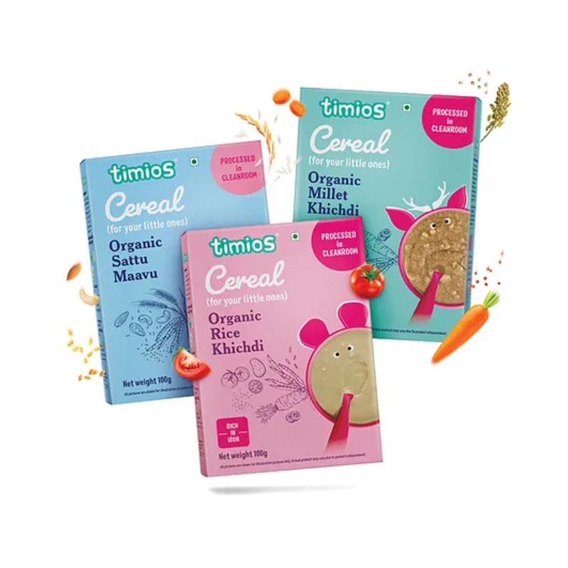 Timios Organic Porridge Trial Pack Sathu Maavu, Rice and Millet Khichdi Rich in Protein and Natural Ingredients – 3×100 g