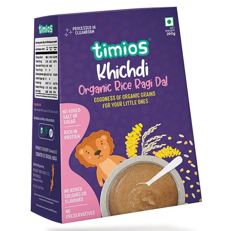 Timios Organic Rice Ragi and Dal Porridge, High Protein and Fiber, No Preservatives – 200 g