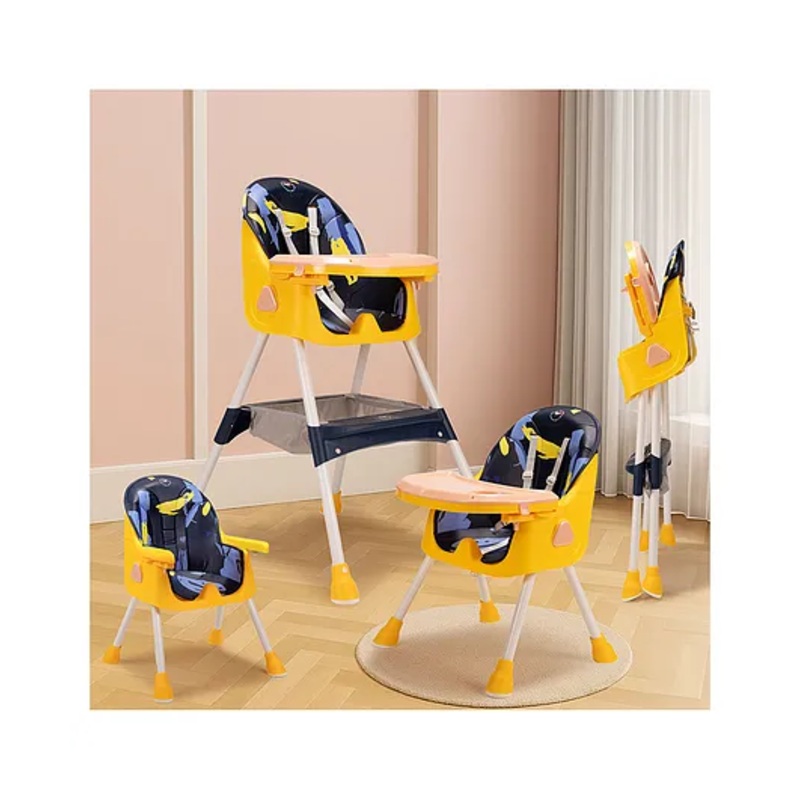 Tinyberg WonderSeat 3 in 1 Baby High Chair, Feeding Chair with Adjustable Seat Height, 5-Point Safety Belt, Portable, Foldable, 3-36 Months, 20kg Capacity-Yellow Blue Bliss