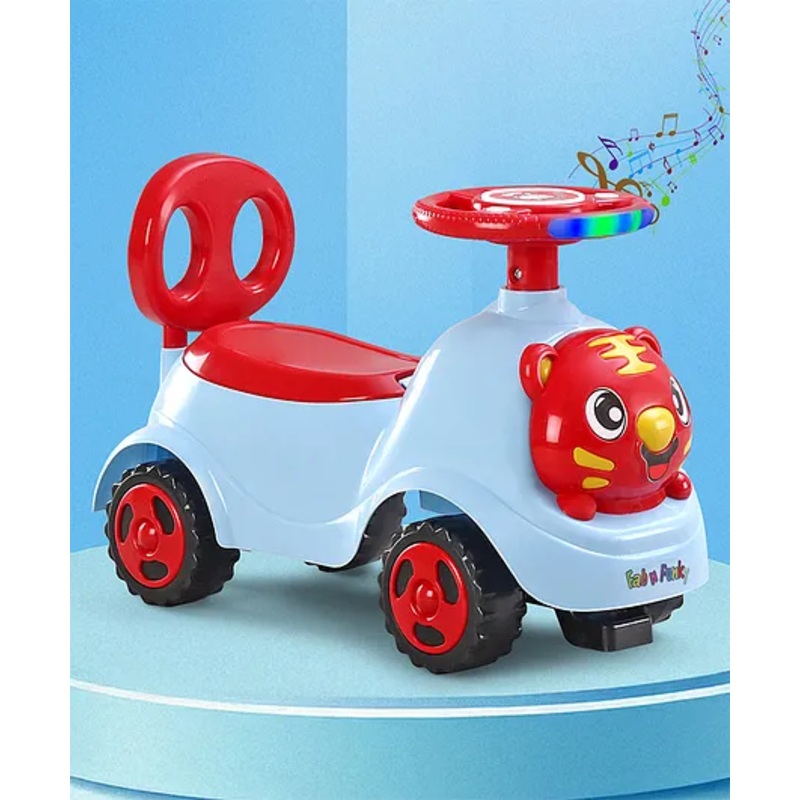 Baby Tiger Manual Ride-On with LED Lights & Music and Under Seat Storage -Blue & Red