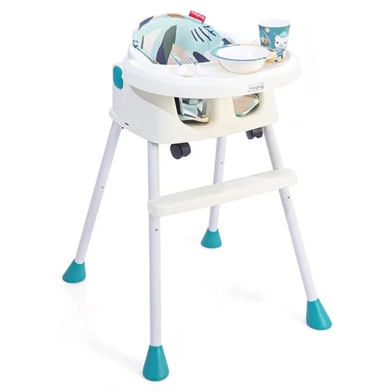 Babyhug 4 in 1 Convertible High Chair with Adjustable Height & Comfortable Seat – White