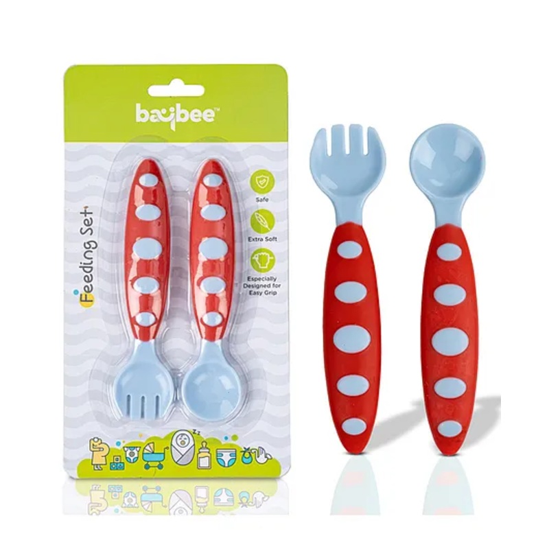 Baybee Silicone Heat Sensitive Feeding Spoon & Fork Set – Blue