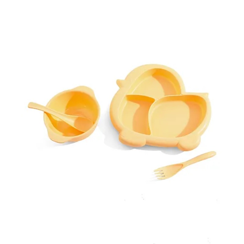Bear Shaped Sectioned Plate with Bowl Spoon & Fork – Yellow