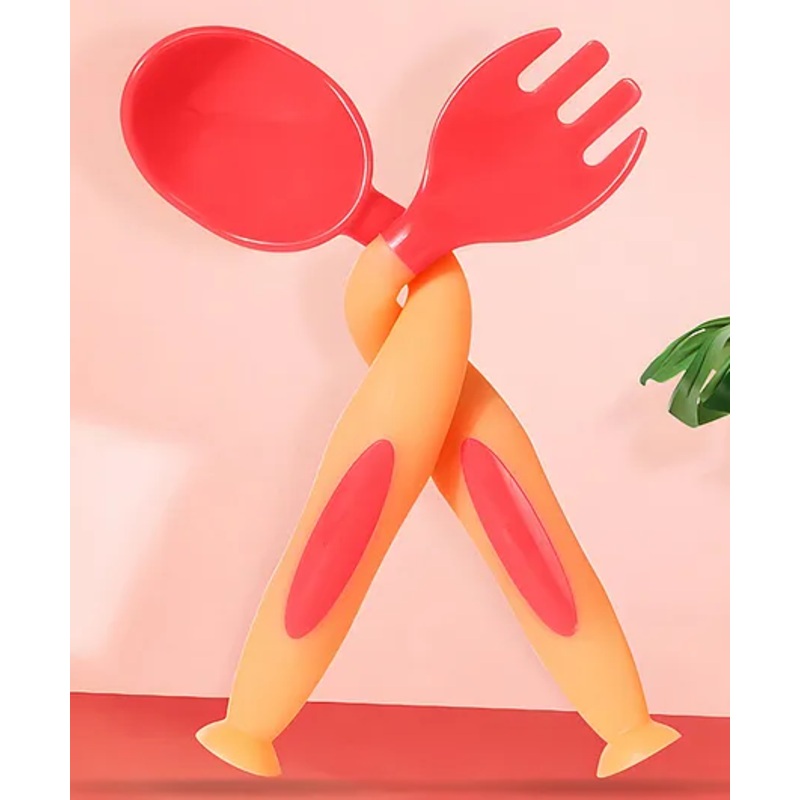 Bembika 360 Degree Bendable Baby Self Feeding Spoons with BPA Free material Gum Friendly Spoon For Baby Feeding Baby Self Feeding Spoon-Fork And Spoon Set Orange