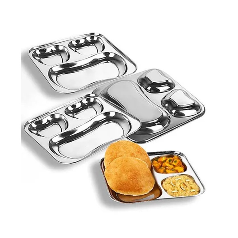 CutTales Pack of 4 Stainless Steel Apple-Shaped 3-Section Compartment Plate, Food Grade & Child Safe