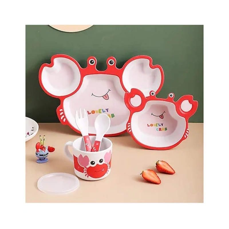 Earthism Eco-Friendly Bamboo Fibre Dinner Set of 5 Pieces Crab Print – Red White