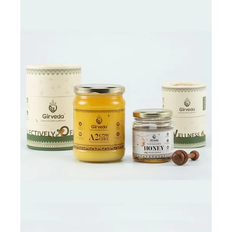 Girveda Health and Wellness Duo (500 ml of A2 Cow Ghee and 200 g of Farm Fresh Honey)