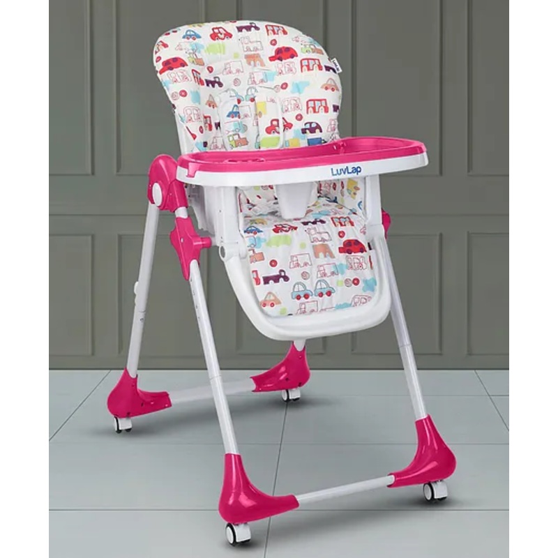 LuvLap Royal High Chair with Adjustable Heights And Wheels – Pink