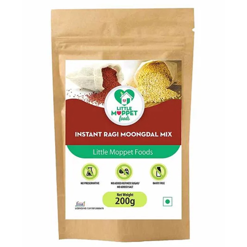 Organic Little Moppet Instant Ragi Moongdal Baby Food – High Calcium & Protein, 6-12m, No Preservatives, 200g