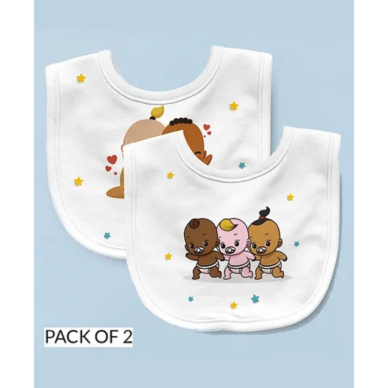 Right Gifting Feeding Bibs With Velcro Closure Pack of 2 – White