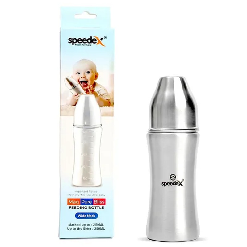 Speedex Stainless Steel Infant Baby Feeding Bottle  240ml | Medium-Flow Nipple | No Extra Nipples | Milk Bottle for Newborns  Set of 1