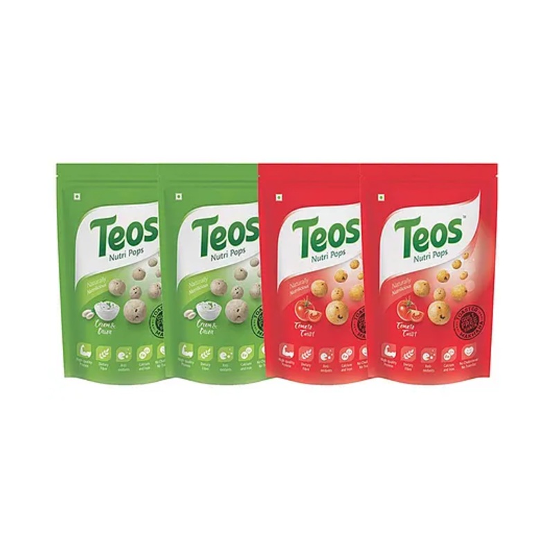 Teos Nutri Pops Roasted Makhana Snacks Cream and Onion & Tomato Twist (4 x 65 g)