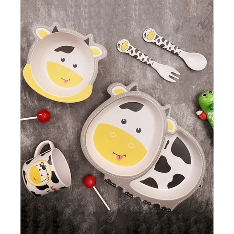 The Bamboo Co Bamboo Kids Dinner Set of 5- Chubby Cow