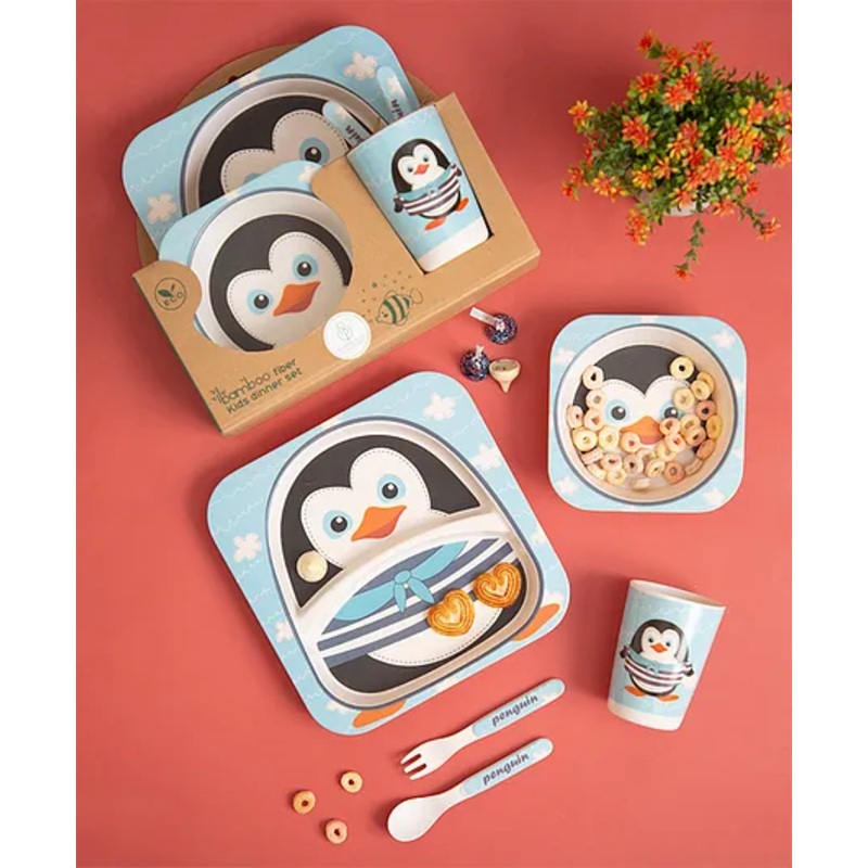 The Bamboo Co Bamboo Kids Dinner Set of 5- Plucky Penguin