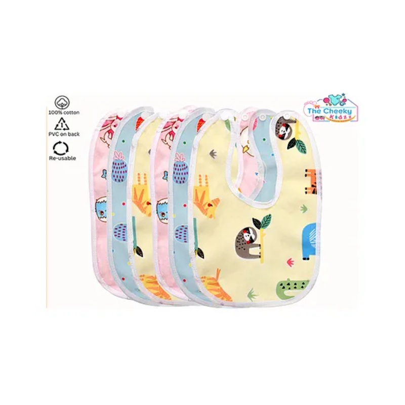 The Cheeky Kidzz Pack of 6 Baby Ultra Soft Cotton Fast Dry-Waterproof Stylish Everyday Use Feeding Button Bibs Aprons