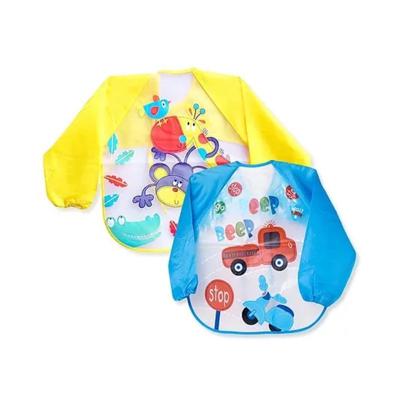 The Little Lookers Full Sleeves Washable PVC Waterproof Bibs Pack Of 2 – Blue Yellow