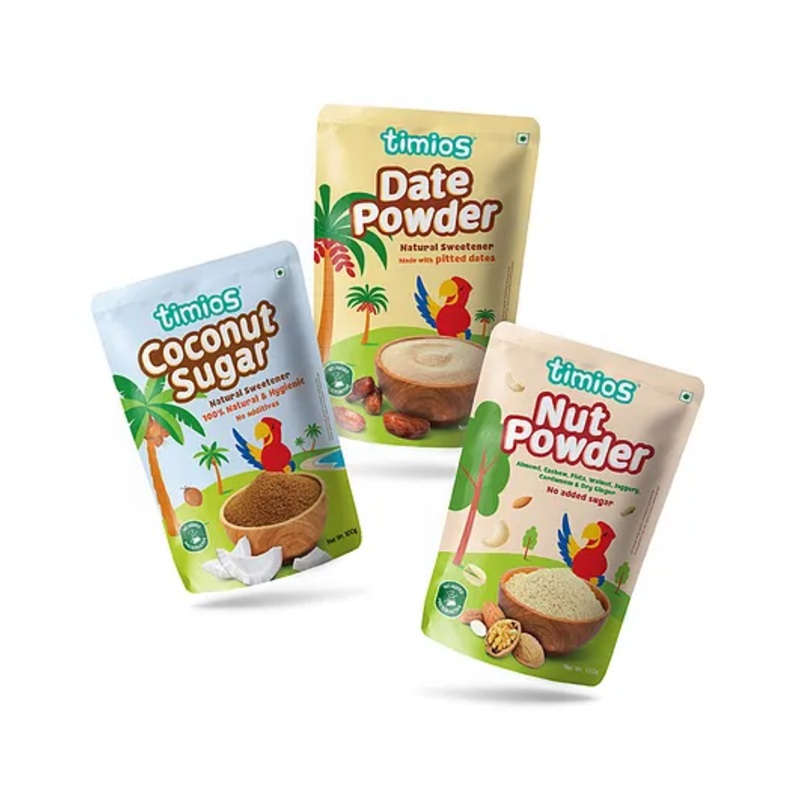 timios Combo Pack of Coconut Sugar Date Powder & Nut Powder – 100 g Each