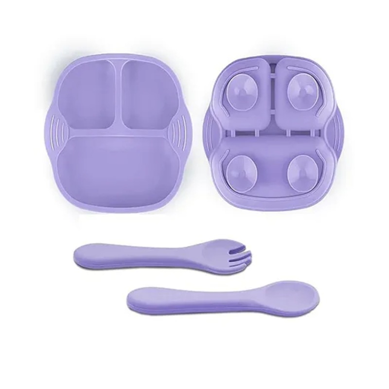 Tony Stark Newborn Essentials Baby Feeding Set, Suction Plate Set for Toddlers, Babies, Kids Plates for Food with Spoon Fork, Silicone Set (Lavender)