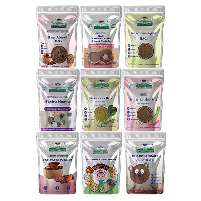 TummyFriendly Foods CertifiedOrganic Baby Food For Toddlers 1+ Year, Dry Fruits Powder for Baby Kids Cereal (500 g, Pack of 9, 12+ Months)