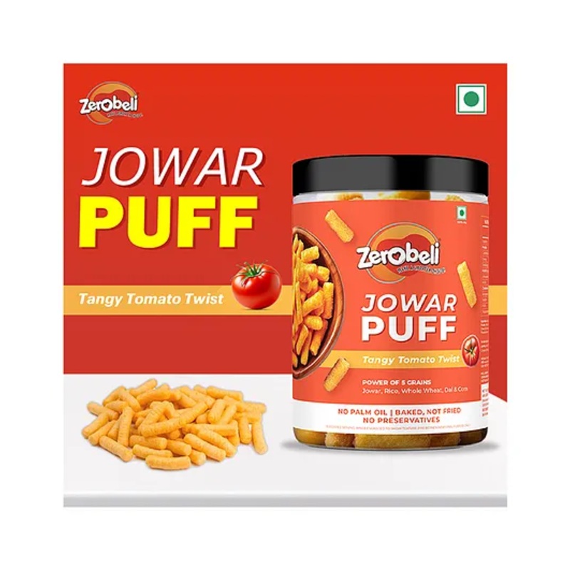 Zerobeli Tangy Tomato Jowar Puffs |Goodness of 5 Grains  Healthy Snacks – 75g (Pack of 2)