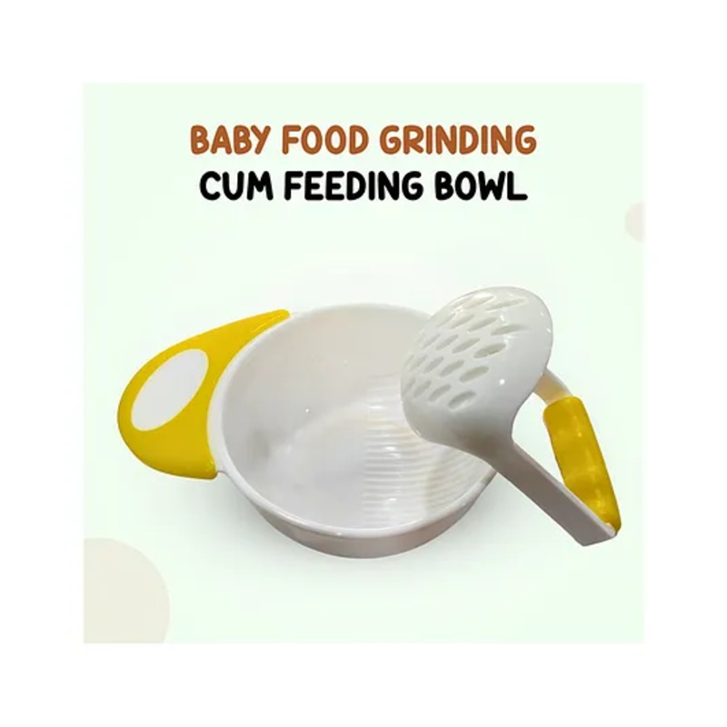 ZIKKU Baby Food Grinding and Feeding Bowl Set – Portable Masher & Serving Bowl for Baby – Yellow
