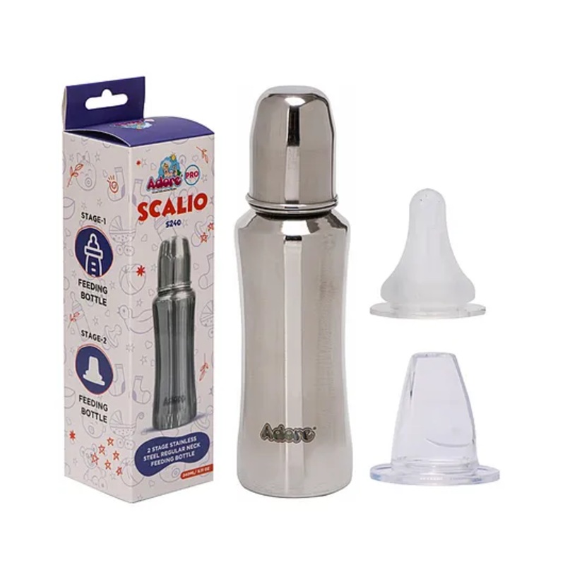 Adore Scalio 2 Stage Stainless Steel Regular Neck Feeding Bottle -240 ml