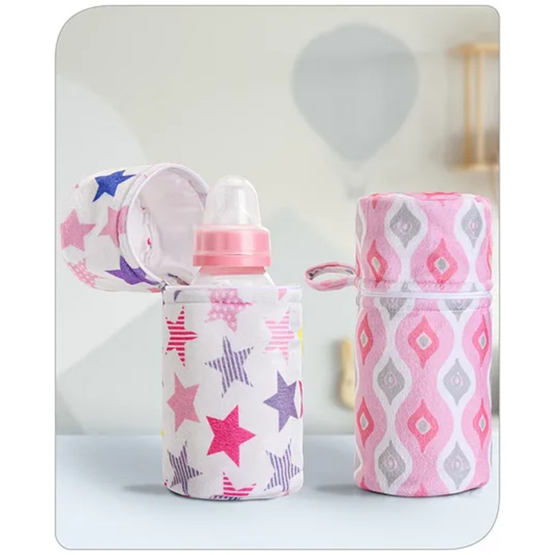 Babyhug Feeding Bottle Cover with Zip Star Print  Pack Of 2 Pink – Fits Upto 330 ml Each