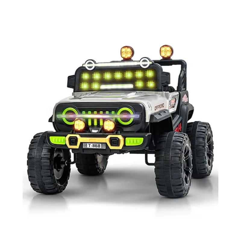 Baybee Blitz Battery Operated Jeep for Kids with RGB Windshield Light, USB, Bluetooth & Music | Baby Big Ride on Battery Car | Electric Jeep Car for Kids (Grey)