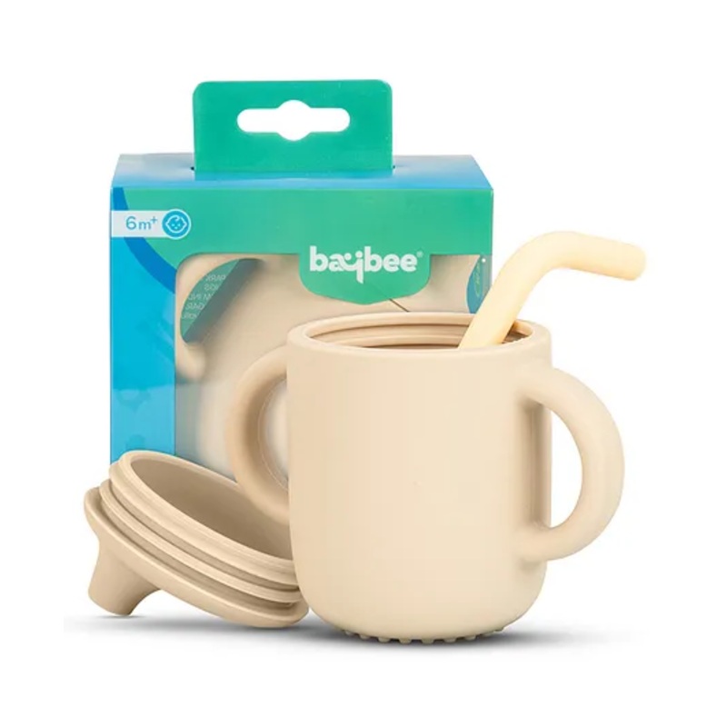 Baybee Silicone Baby Spout Sippy Cup with Soft Silicone Straw & Handles 120 ML – Ivory