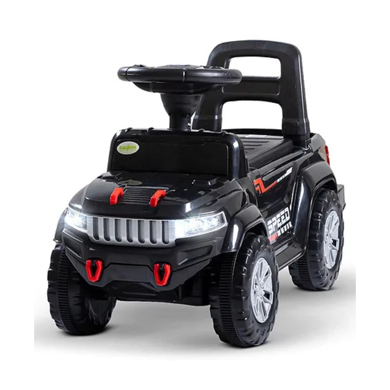 BAYBEE Speedy Manual Baby Ride On Car for Kids, Push Ride On Toy Jeep with Music & Led Light, Toddlers Push Ride Kids Car with Backrest, Under Seat Storage to Steering Wheel – Black