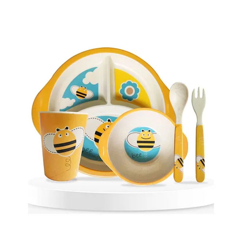 Bembika Baby Dinnerware Bamboo Fiber Dinner Set For Kids Bamboo Utensils For Kids – Yellow