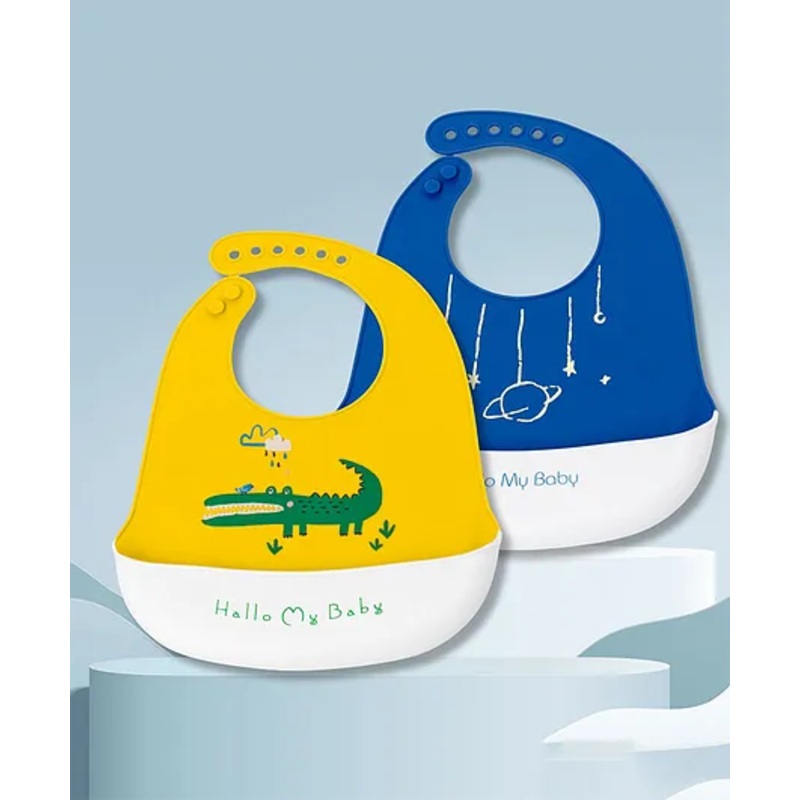 Bibs with Crocodile Print Pack of 2- Yellow & Blue