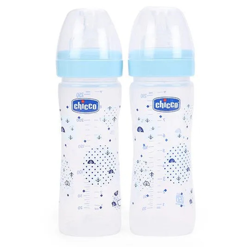 Chicco Well Being Polypropylene Feeding Bottle Blue & Blue Pack Of 2 – 250 ml