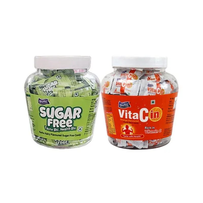 Derby Sugar Free Kacha Kairy Candy Approx 115pcs 330gms and Vitacin Poly 100pcs 350gms  (Pack Of 2 )