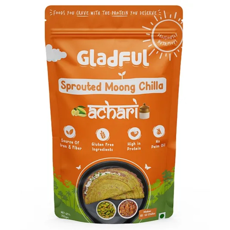 Gladful Achari Chilla with Sprouted Moong Lentils Millets Instant Chilla Dosa Mix – 200 g –  (Pack of 1 )